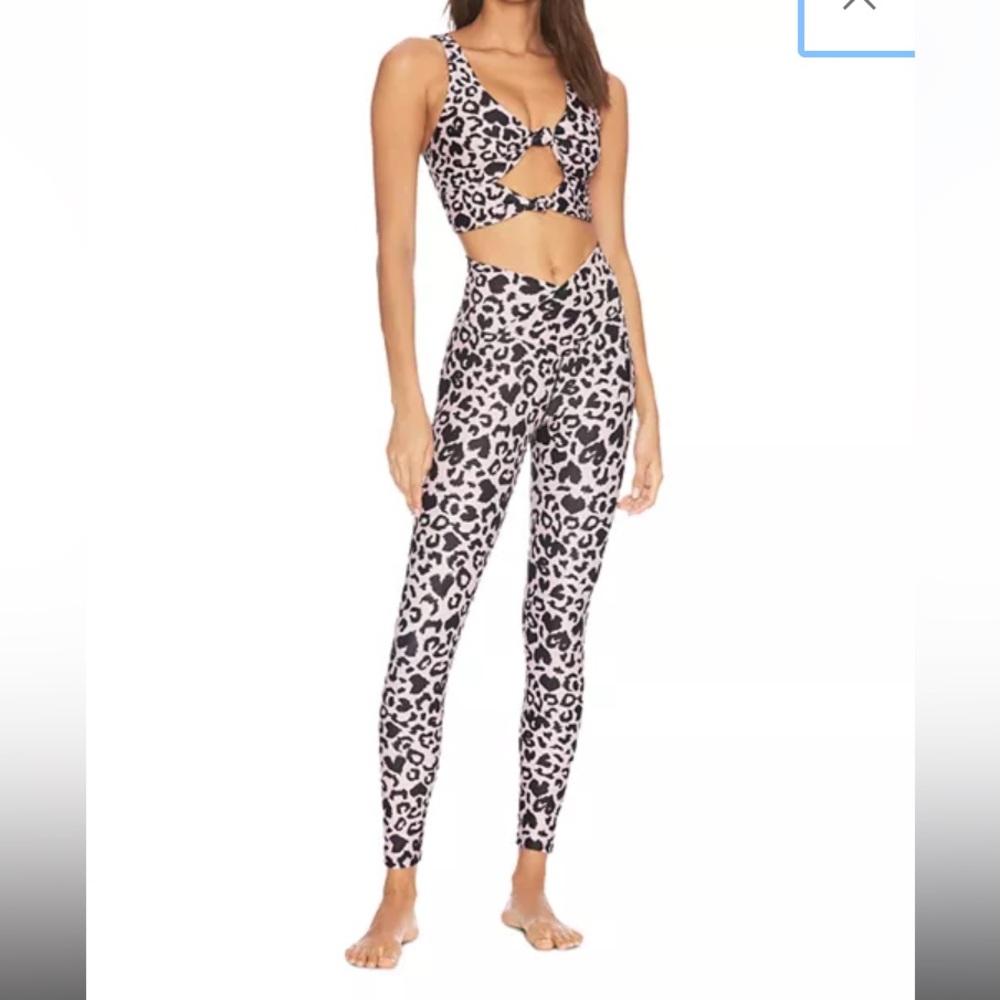 Beach Riot Cara Double Knot Sports Bra Pink Leopard